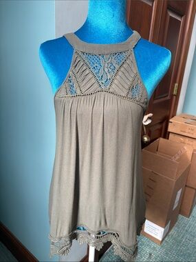 Taylor & Sage Olive green Crochet-Trim Halter top  tank top